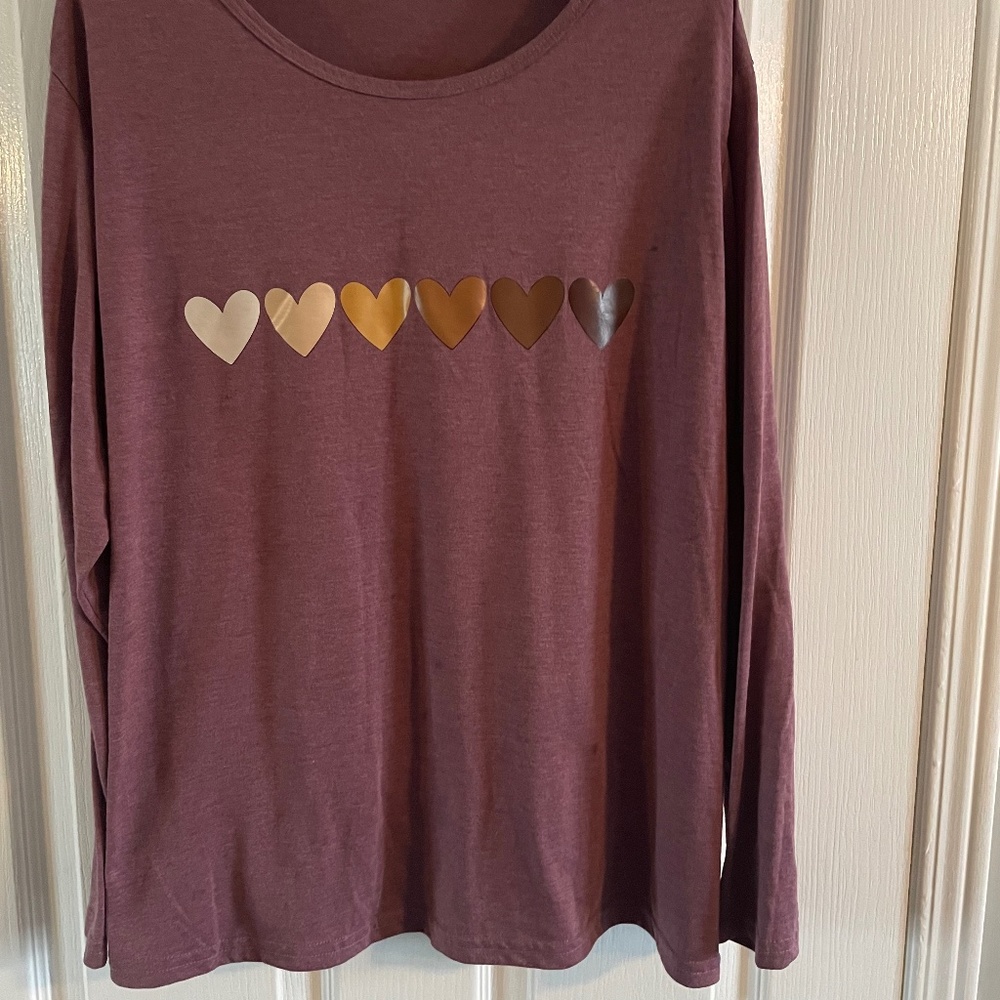 5 for $12 Purple with shiny hearts long sleeve tee